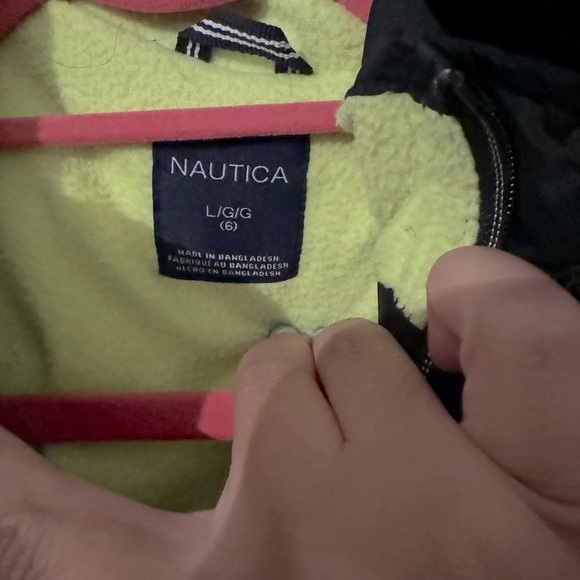 Nautical boys puffer jacket. Black with green fleece lining. Size 6. EUC. - Picture 2 of 5